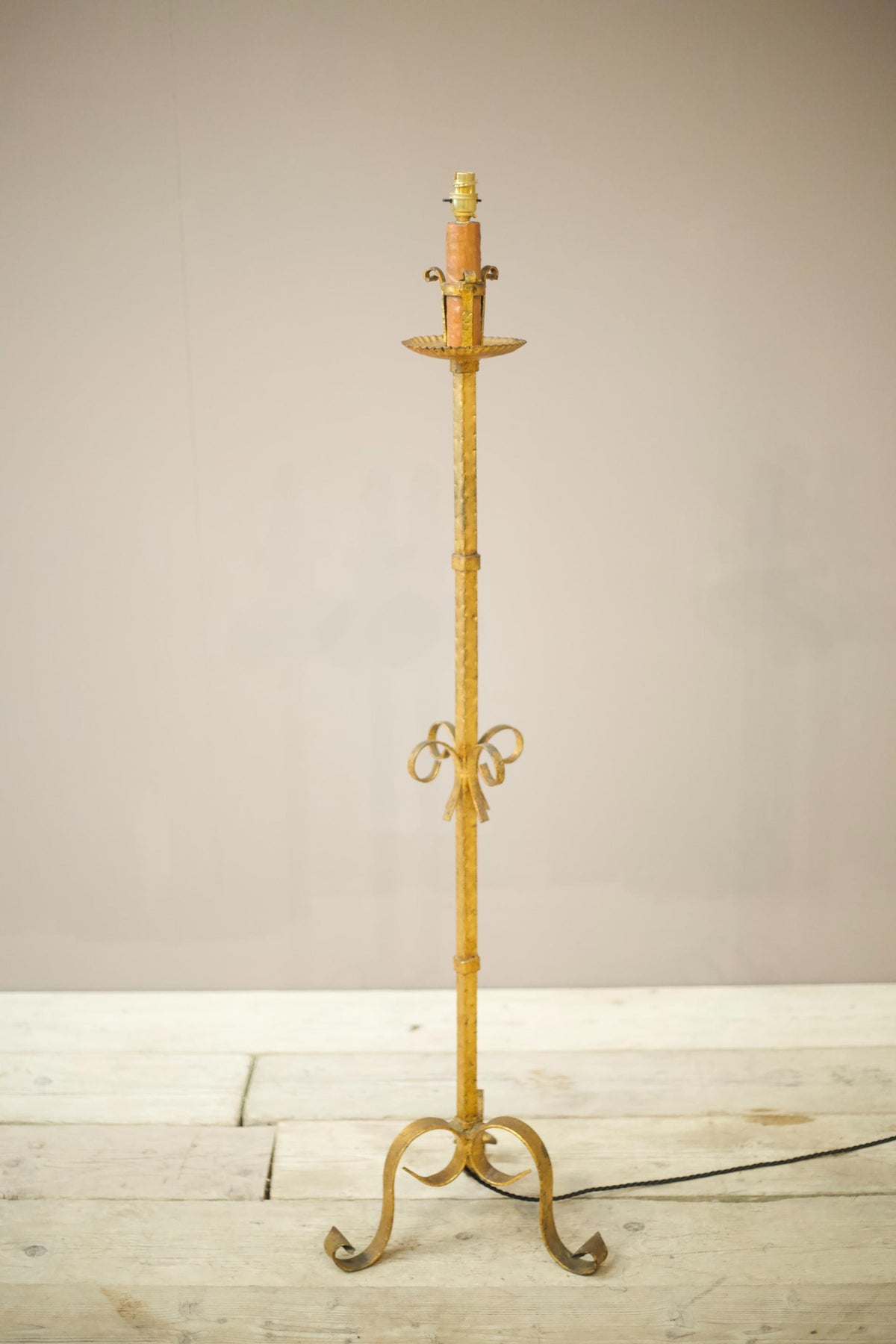 Mid century Spanish gilt metal floor lamp - Bright - TallBoy Interiors