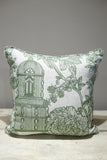 Green Toile de Jouy pattern cushion- 18inch