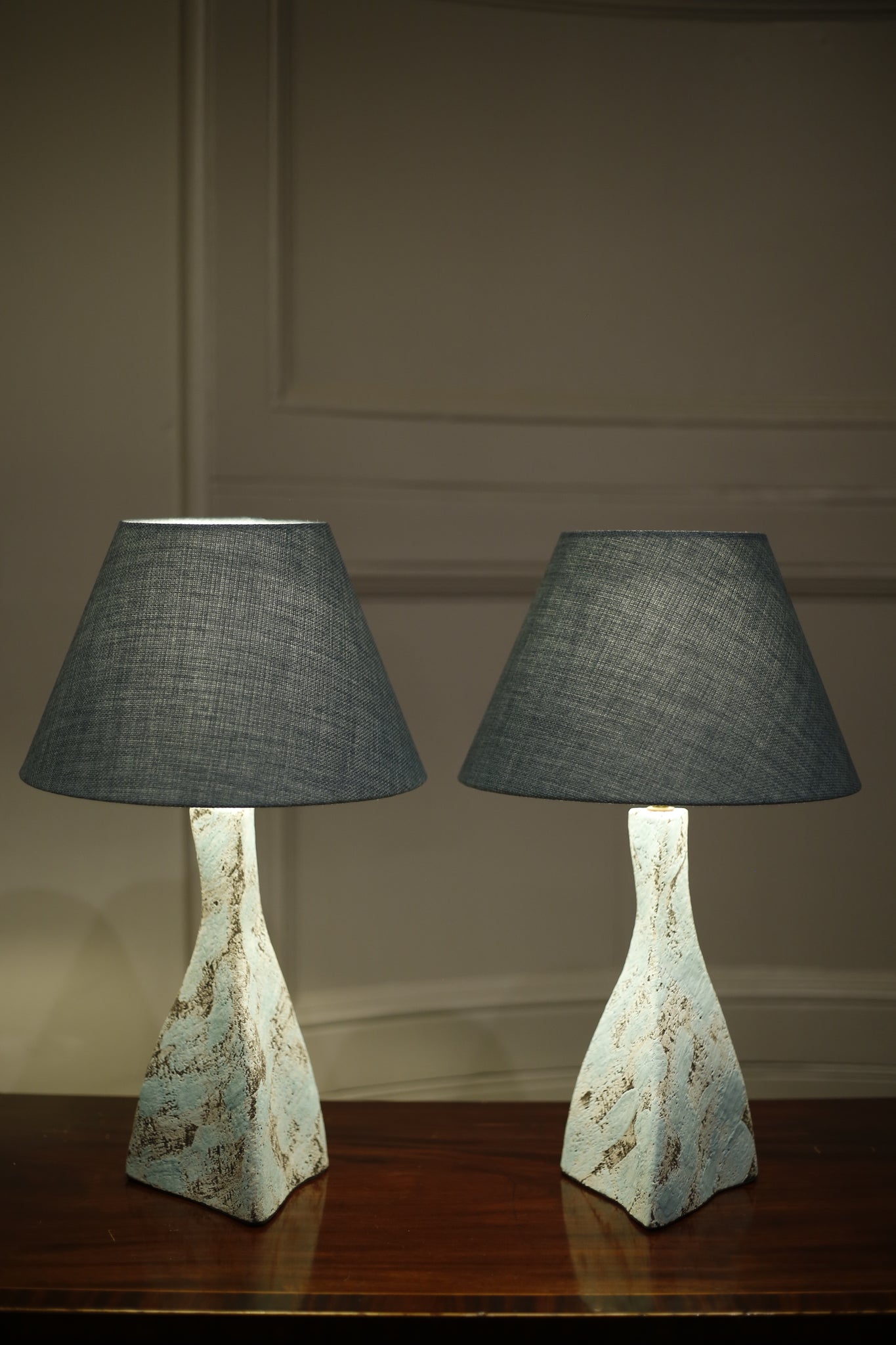 Pair of Studio pottery lamps- Blue Twist - TallBoy Interiors