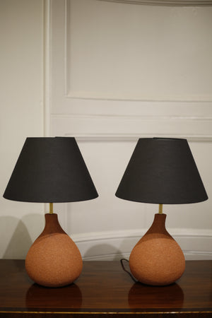 Pair of Studio pottery lamps- Coral Fig - TallBoy Interiors