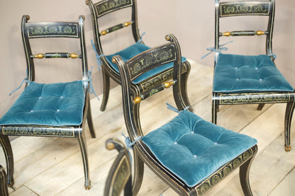 Set of 8 Georgian regency period dining chairs with painted decoration