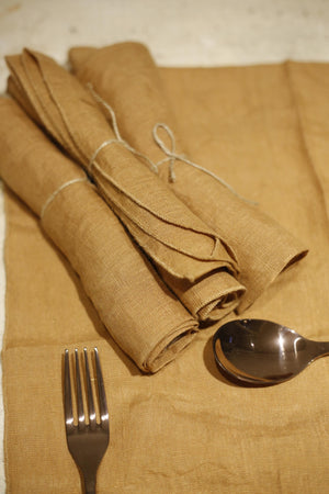Set of 4 100% linen napkins- Tan