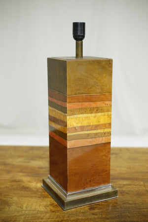 Mid century Brass table lamp with burr wood detail