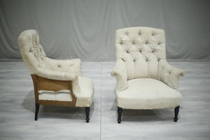 Pair of Napoleon III Buttoned square backed armchairs No2