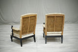 Pair of Napoleon III Buttoned armchairs with ebonised frame