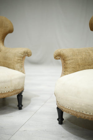 Pair of Napoleon III unusual shaped armchairs