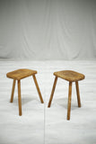 Pair of 20th century French elm country stools No1