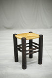 Mid century French ebonised and rush seated stool