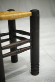 Mid century French ebonised and rush seated stool