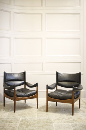 Pair of Rosewood and leather Danish armchairs by Kristian Vedel - TallBoy Interiors