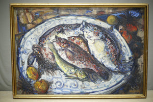 Large 20th century Oil on canvas painting of Fish by Jacques Winsberg