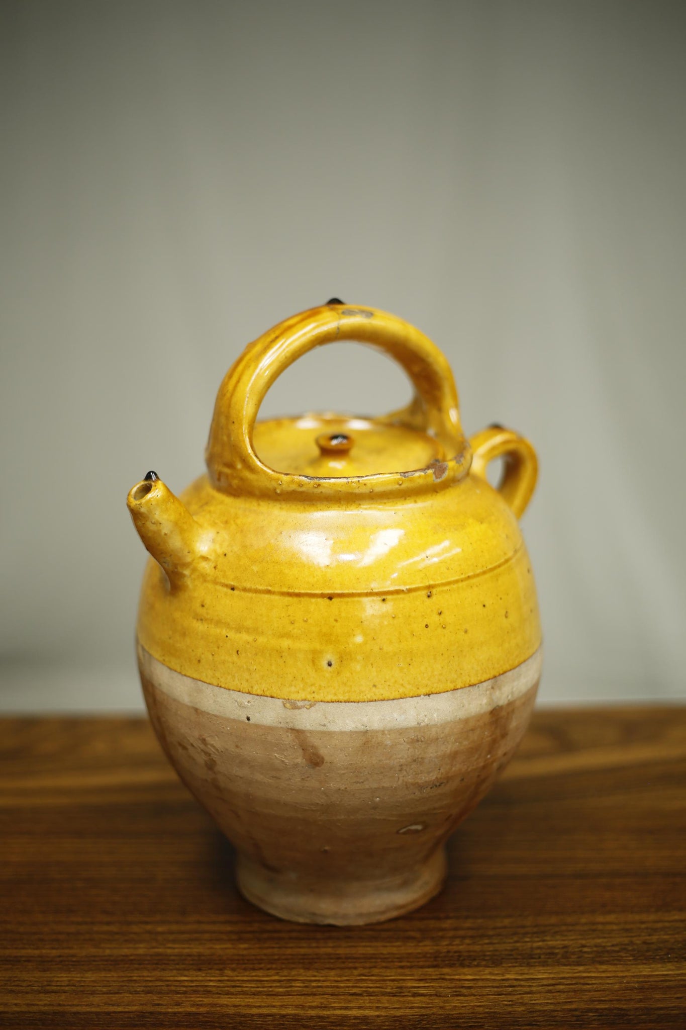 19th Century French Yellow glazed lidded confit pot