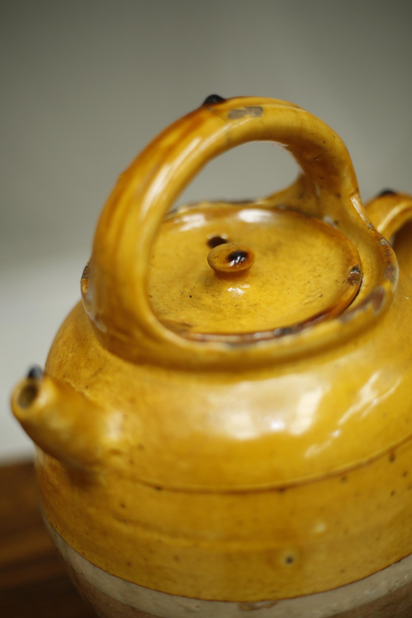 19th Century French Yellow glazed lidded confit pot