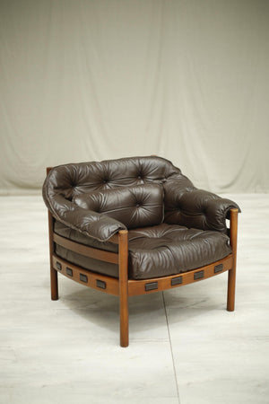 Mid century Arne Norell teak and leather armchair