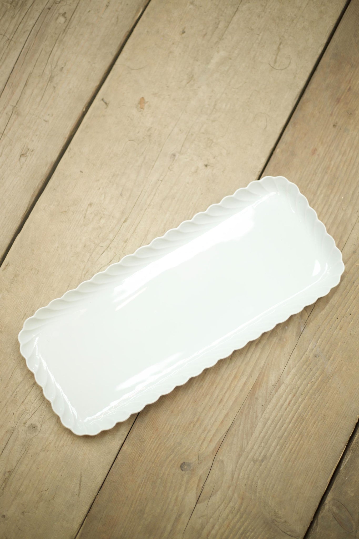 Vintage white porcelain scalloped serving plate