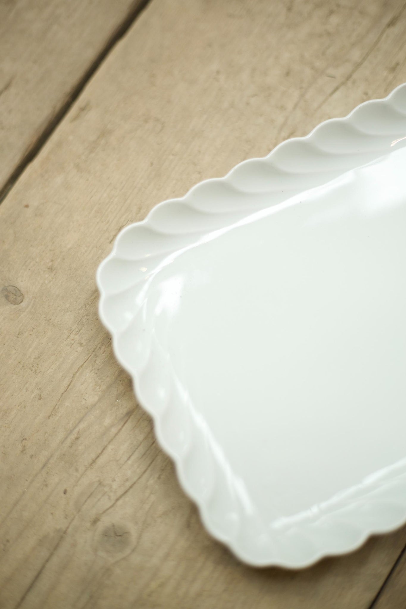 Vintage white porcelain scalloped serving plate