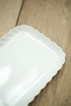 Vintage white porcelain scalloped serving plate