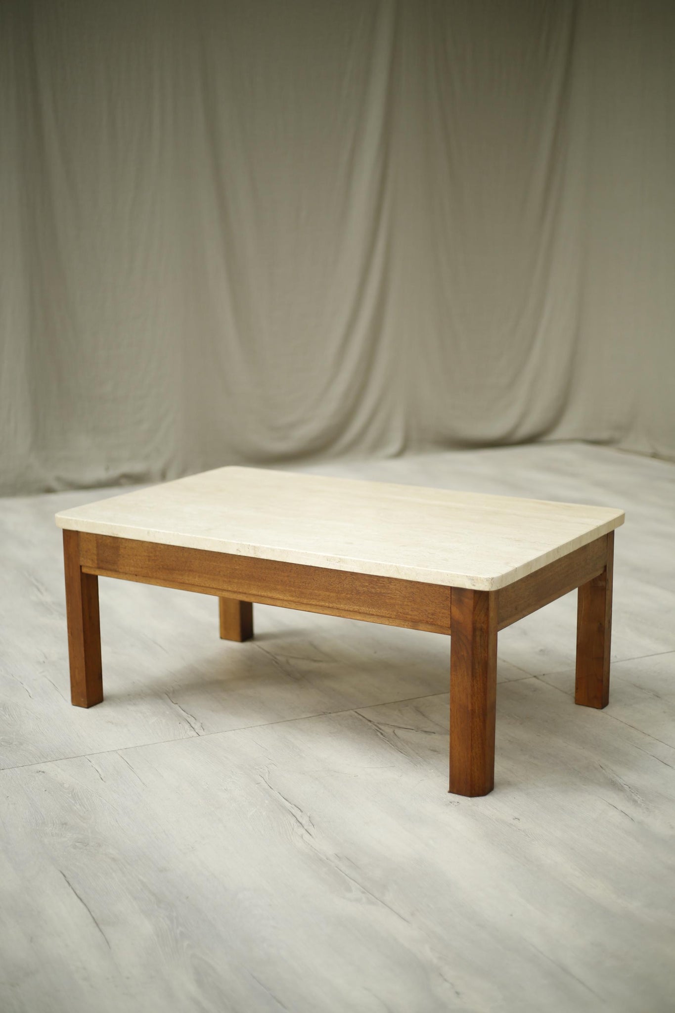 Mid century Oak and travertine stone coffee table