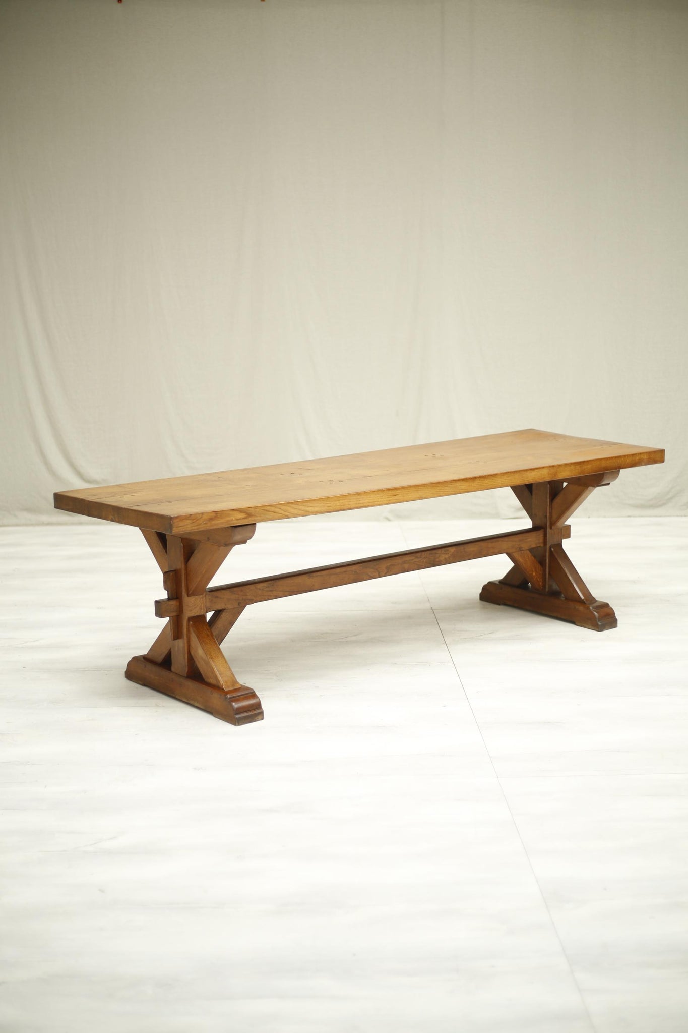 19th century Gothic X frame oak dining table
