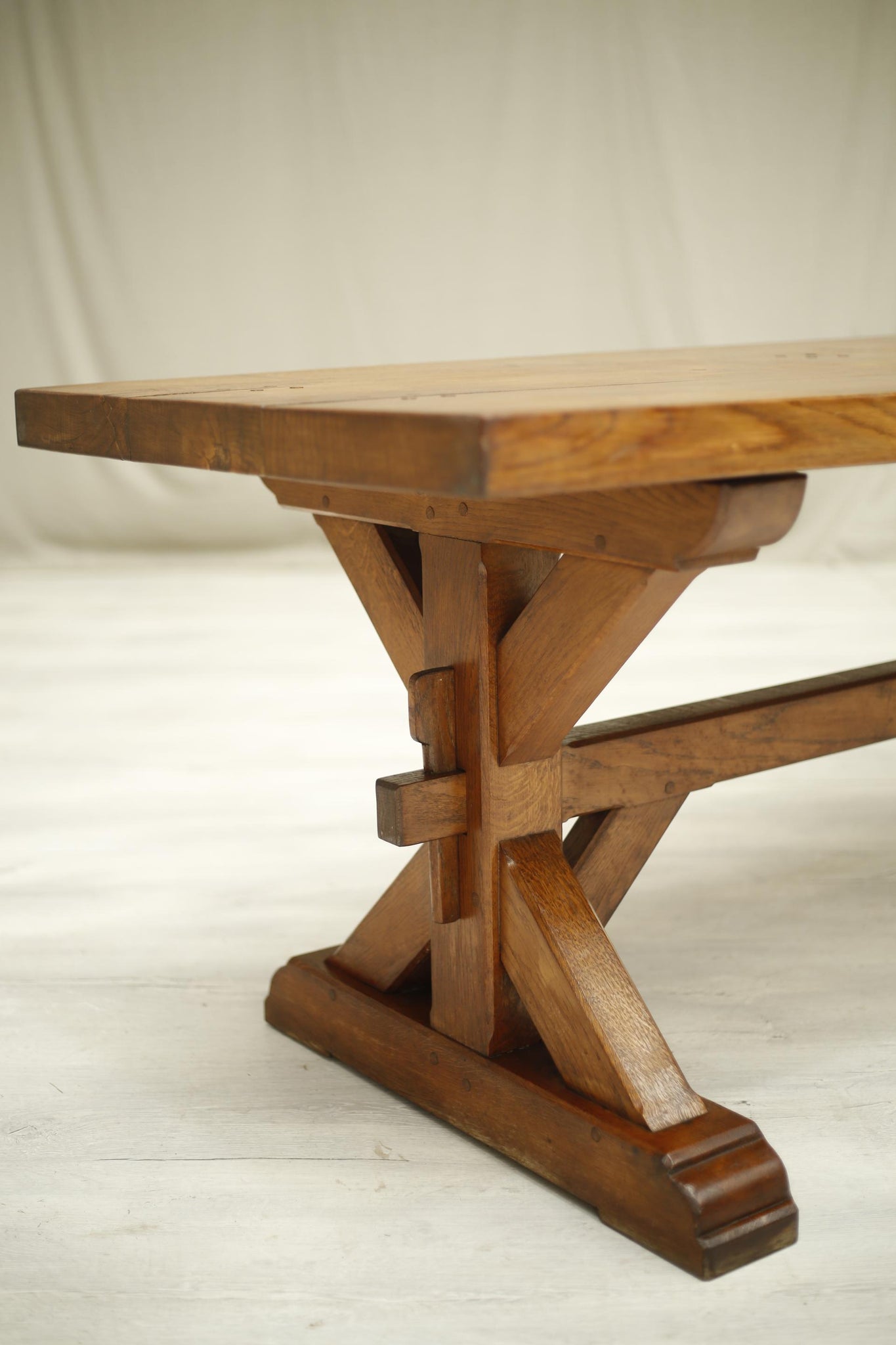 19th century Gothic X frame oak dining table