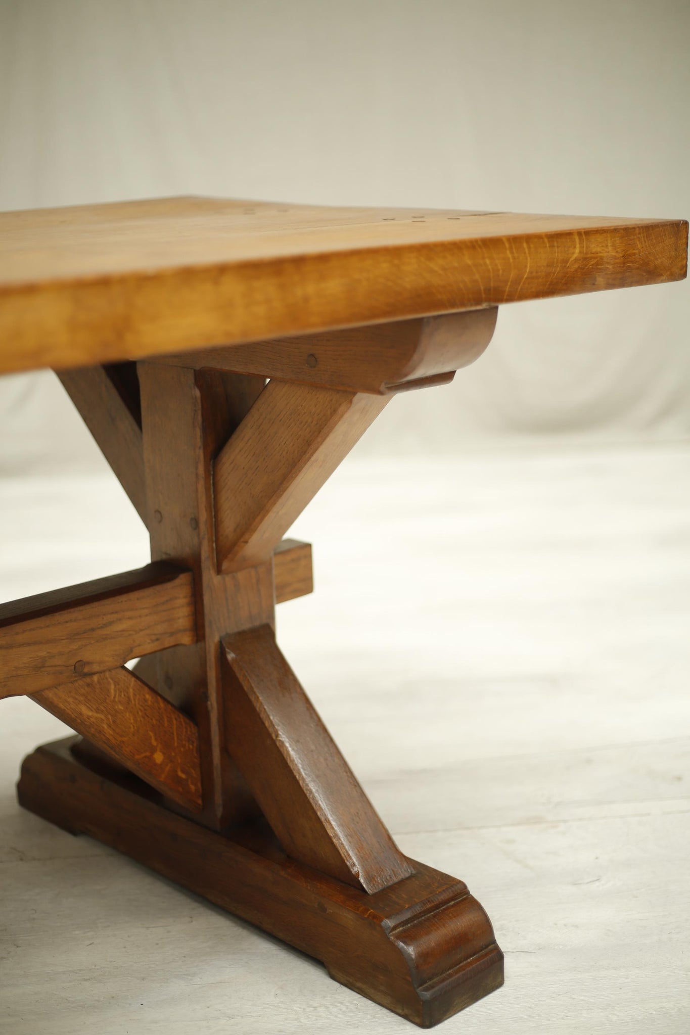 19th century Gothic X frame oak dining table