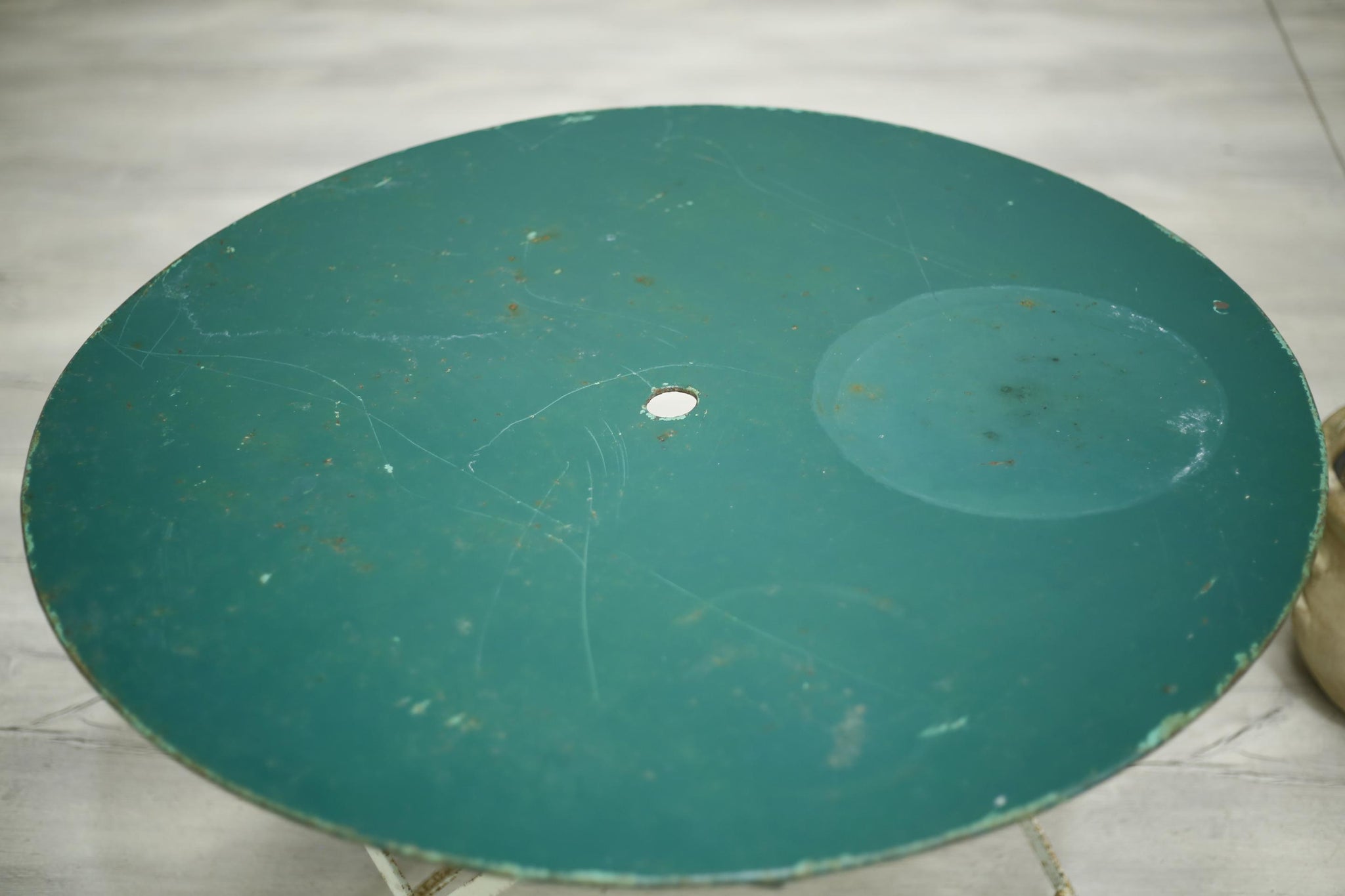 Antique Early 20th century French folding garden table- Circular Green