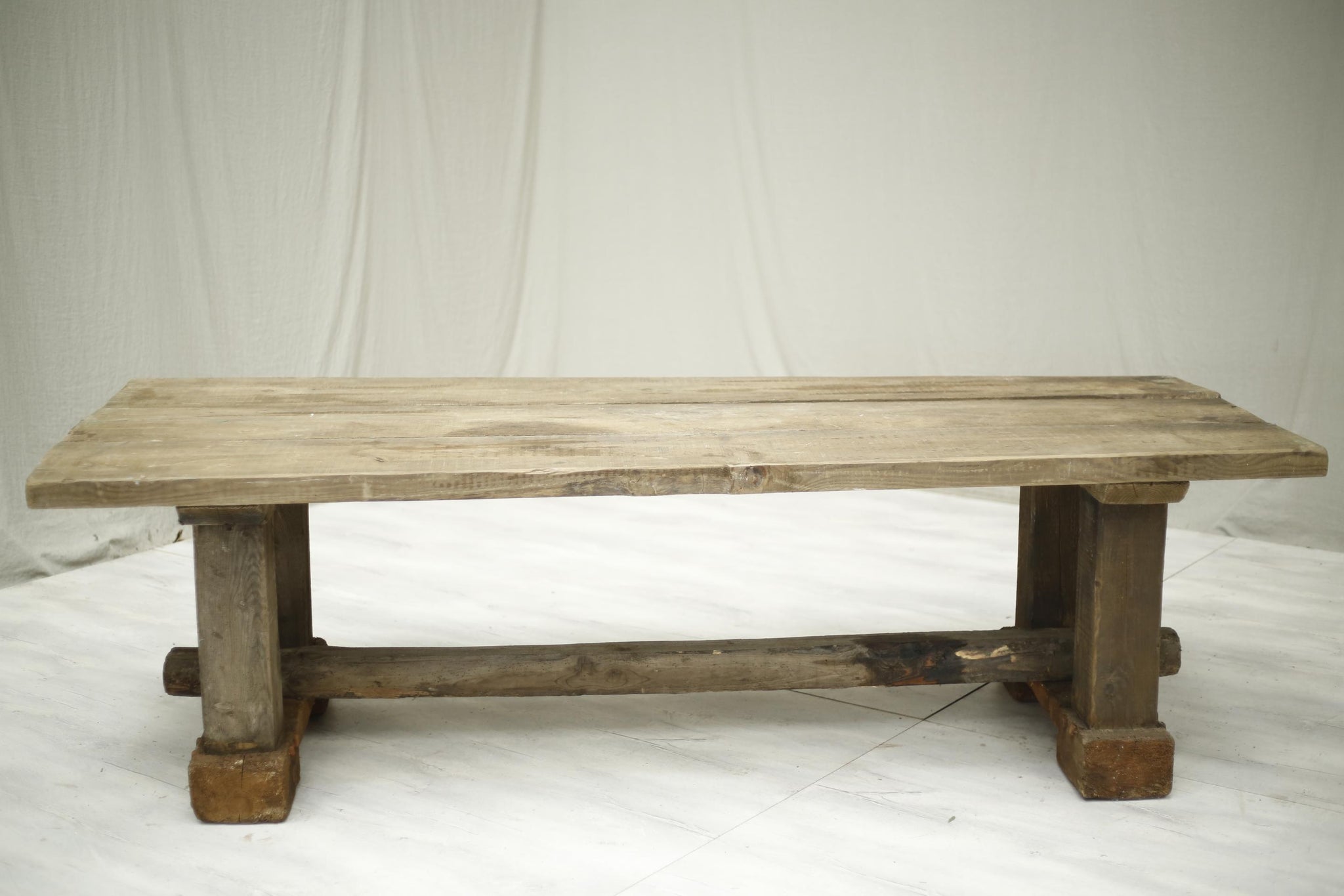 Antique Early 20th century Large weathered pine garden table