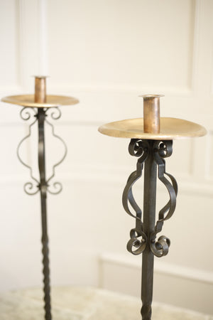 Pair of Iron and copper Arts and Crafts candlesticks - TallBoy Interiors